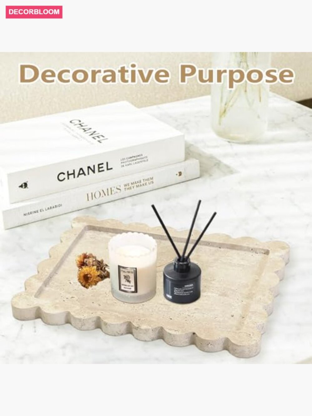 Scalloped Marble Vanity Tray 12x9 inch - Natural Stone Jewelry Display - Picture 4 of 6